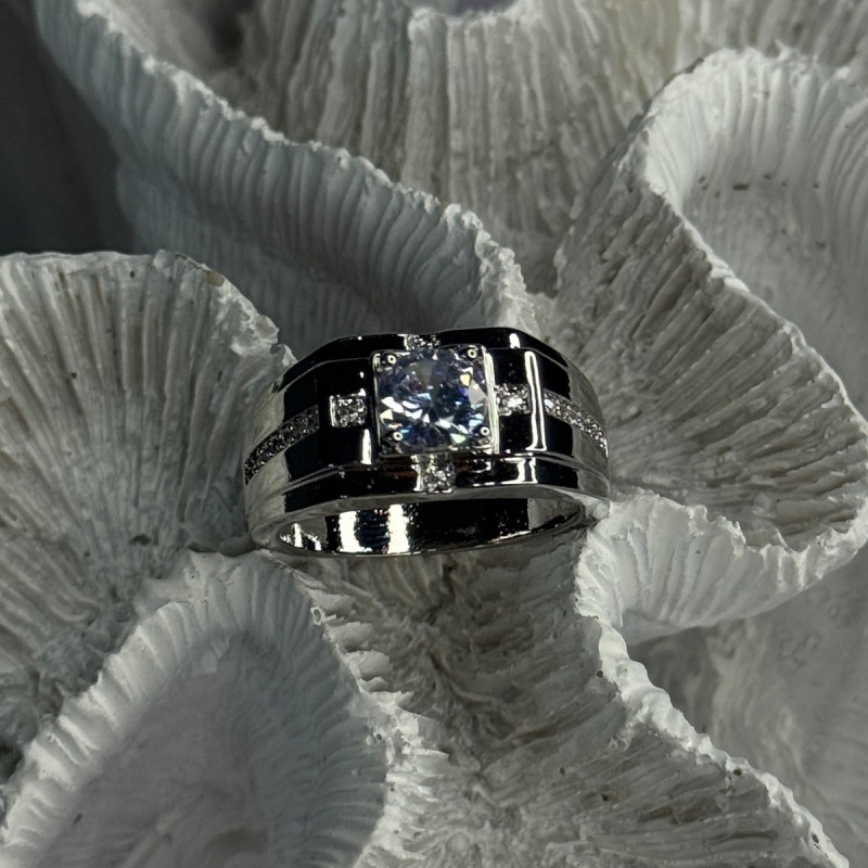 Mens 925 Sterling Silver CZ Ring Size 9.5