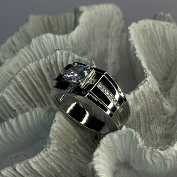 Mens 925 Sterling Silver CZ Ring Size 9.5