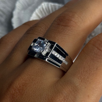 Mens 925 Sterling Silver CZ Ring Size 9.5