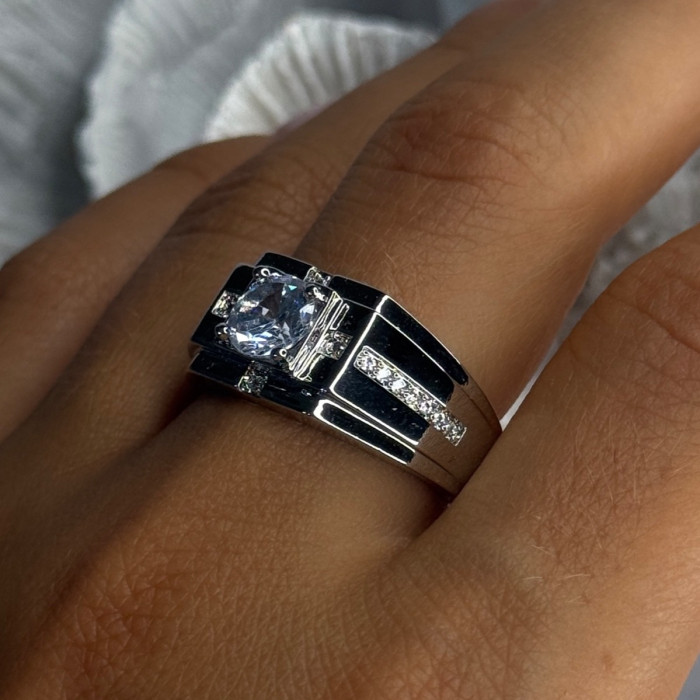 Mens 925 Sterling Silver CZ Ring Size 9.5