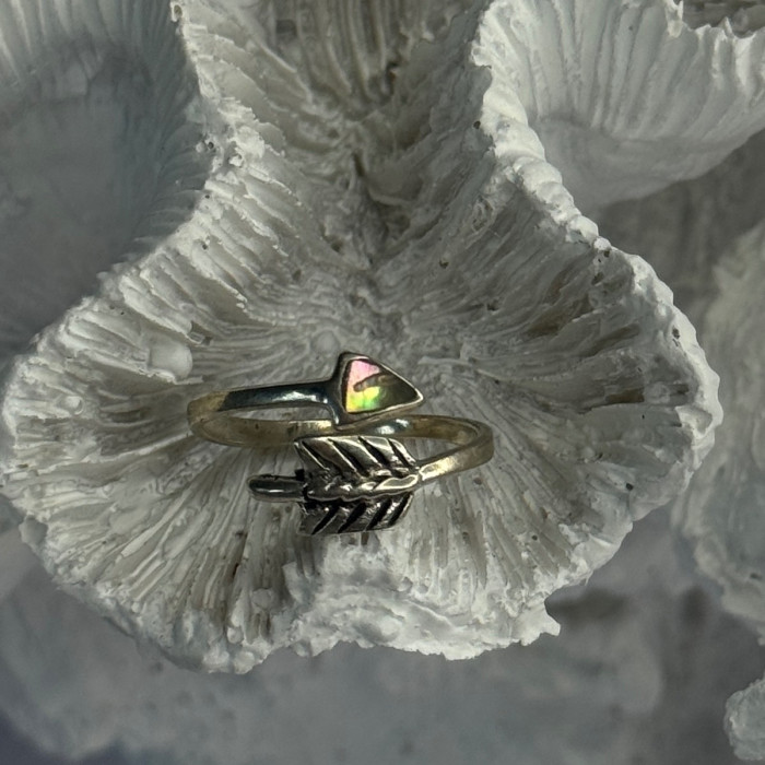 925 Sterling Silver Abalone Ring Sizable 5