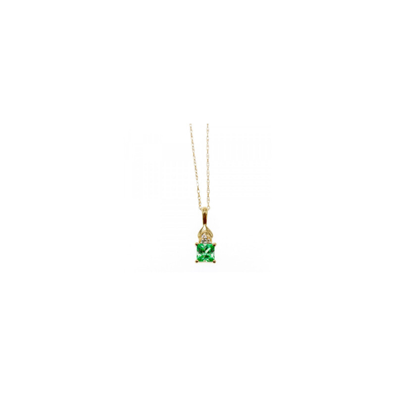 10K YELLOW GOLD TSAVORITE & DIAMONDS CHAIN WITH PENDANT