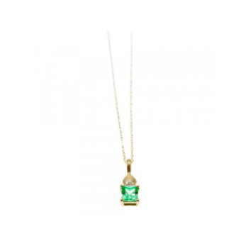 10K YELLOW GOLD TSAVORITE & DIAMONDS CHAIN WITH PENDANT