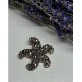 925 Sterling Silver Marcasite Starfish Brooch