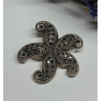 925 Sterling Silver Marcasite Starfish Brooch