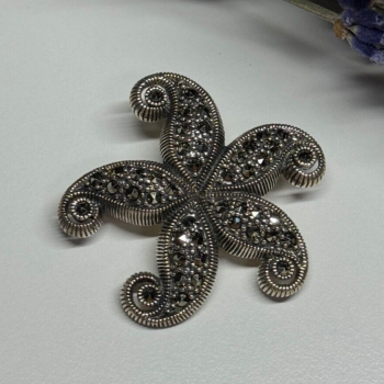925 Sterling Silver Marcasite Starfish Brooch