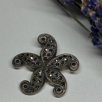 925 Sterling Silver Marcasite Starfish Brooch