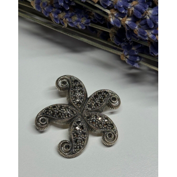925 Sterling Silver Marcasite Starfish Brooch