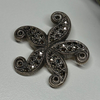 925 Sterling Silver Marcasite Starfish Brooch