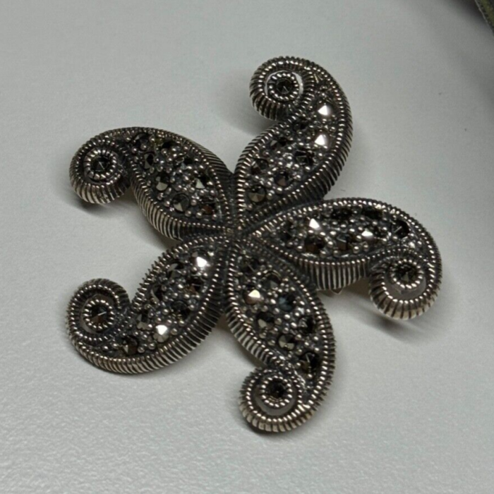925 Sterling Silver Marcasite Starfish Brooch