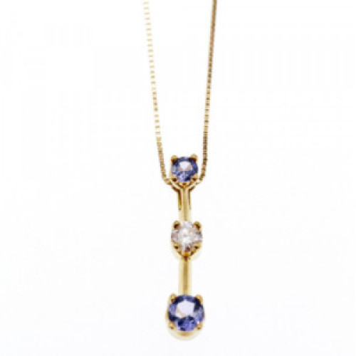 14K Yellow Gold Tanzanite & White Sapphire Chain With Pendant