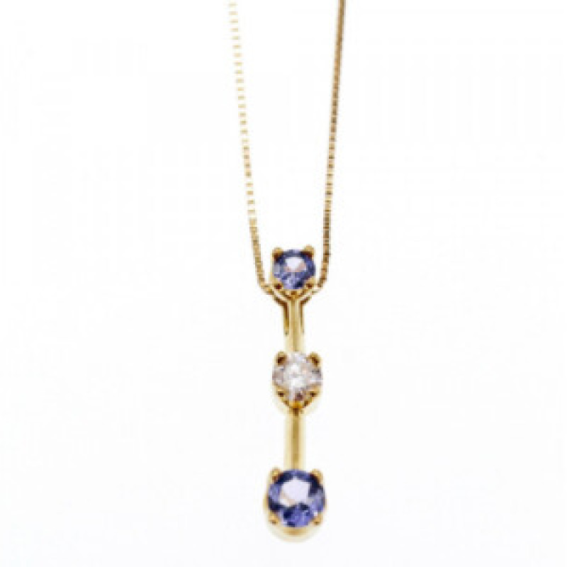14K Yellow Gold Tanzanite & White Sapphire Chain With Pendant