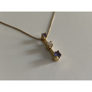 14K YELLOW GOLD TANZANITE & WHITE SAPPHIRE CHAIN WITH PENDANT