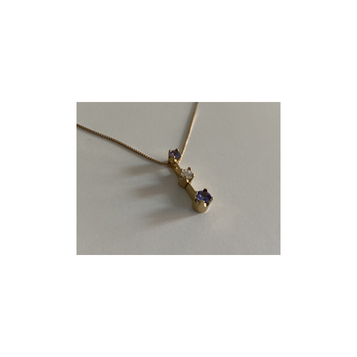 14K YELLOW GOLD TANZANITE & WHITE SAPPHIRE CHAIN WITH PENDANT