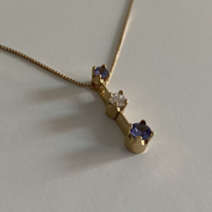 14K Yellow Gold Tanzanite & White Sapphire Chain With Pendant