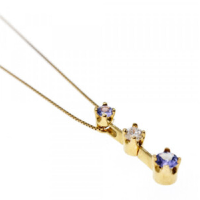 14K Yellow Gold Tanzanite & White Sapphire Chain With Pendant