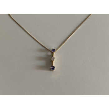 14K YELLOW GOLD TANZANITE & WHITE SAPPHIRE CHAIN WITH PENDANT