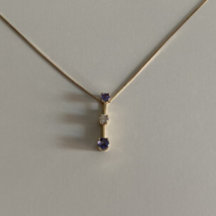 14K Yellow Gold Tanzanite & White Sapphire Chain With Pendant