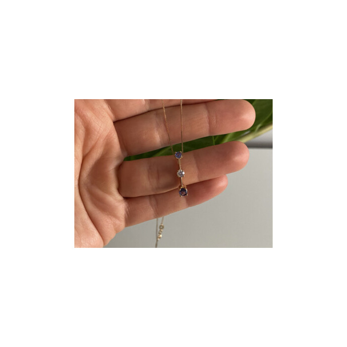 14K YELLOW GOLD TANZANITE & WHITE SAPPHIRE CHAIN WITH PENDANT