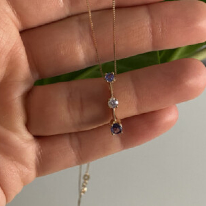 14K Yellow Gold Tanzanite & White Sapphire Chain With Pendant