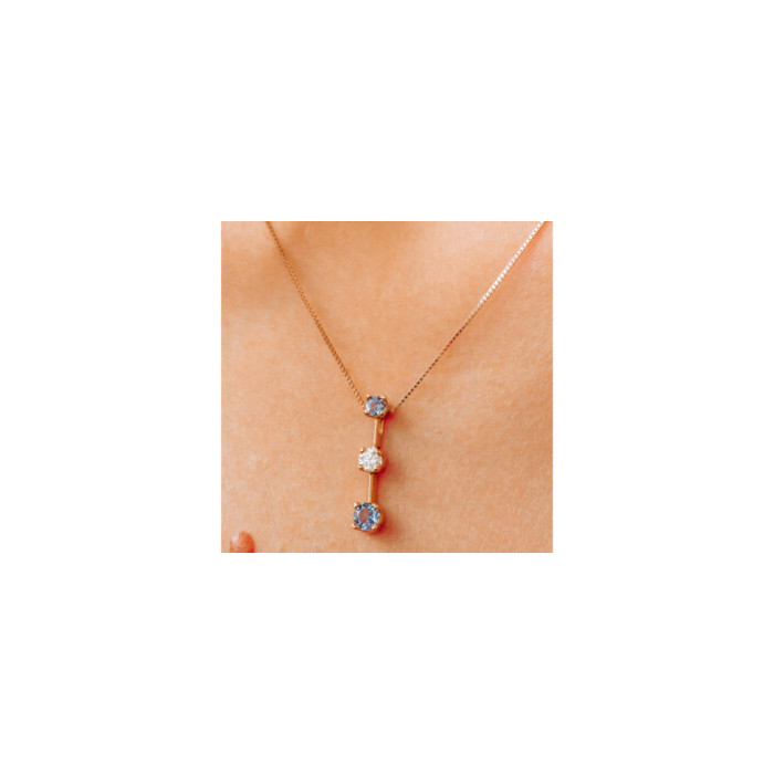 14K YELLOW GOLD TANZANITE & WHITE SAPPHIRE CHAIN WITH PENDANT