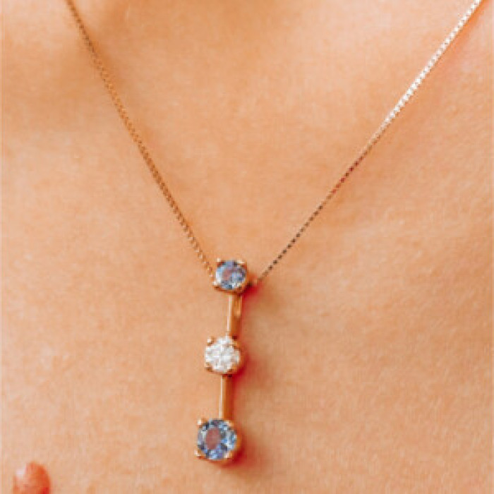 14K Yellow Gold Tanzanite & White Sapphire Chain With Pendant