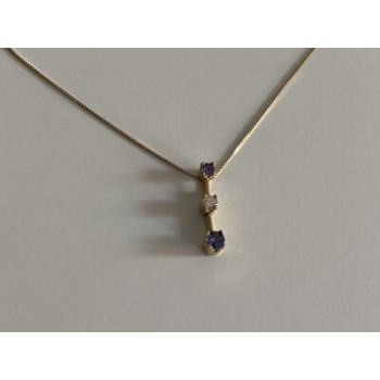 14K YELLOW GOLD TANZANITE & WHITE SAPPHIRE CHAIN WITH PENDANT