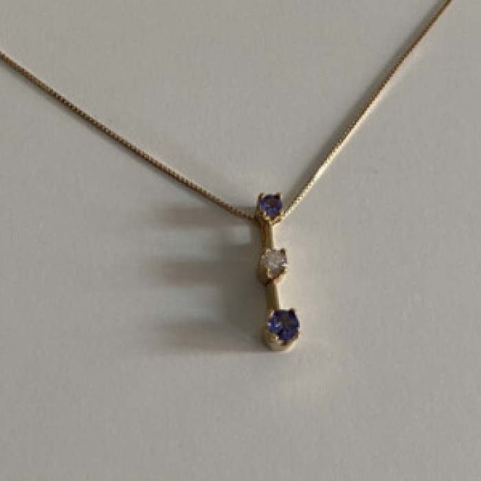 14K Yellow Gold Tanzanite & White Sapphire Chain With Pendant