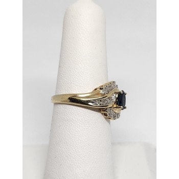 10K YELLOW GOLD  BLUE & WHITE SAPPHIRE RING SIZE 6