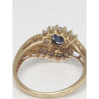 10K YELLOW GOLD  BLUE & WHITE SAPPHIRE RING SIZE 6