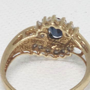 10K Yellow Gold Blue & White Sapphire Ring Size 6