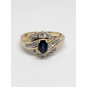 10K YELLOW GOLD  BLUE & WHITE SAPPHIRE RING SIZE 6