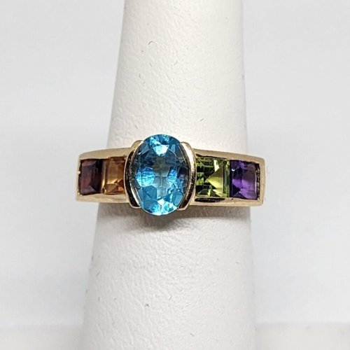 10K Yellow Gold Topaz, Amethyst, Peridot, Citrine & Garnet Ring Size 5