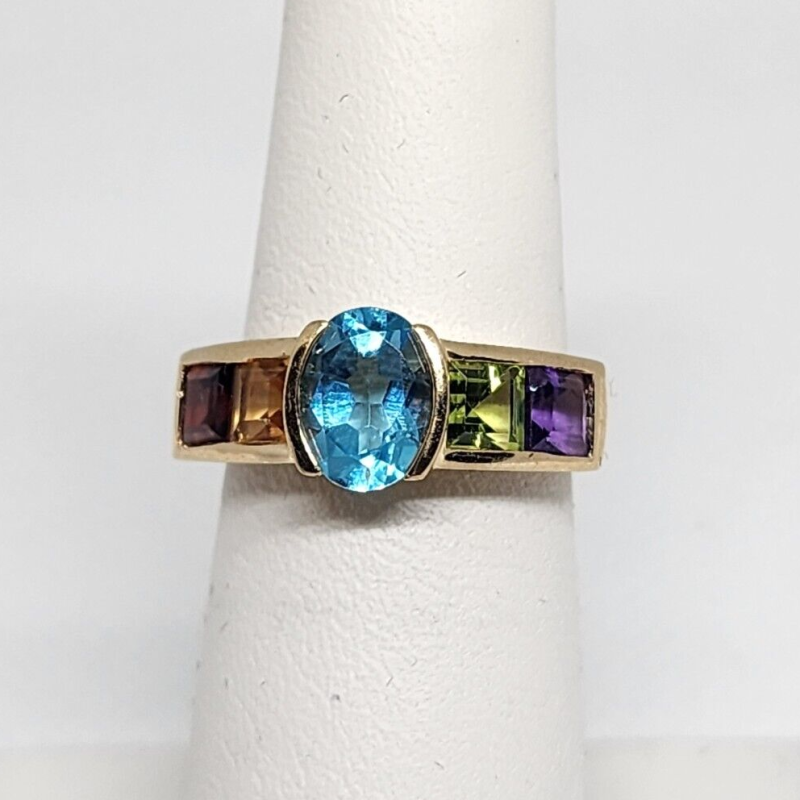 10K Yellow Gold Topaz, Amethyst, Peridot, Citrine & Garnet Ring Size 5