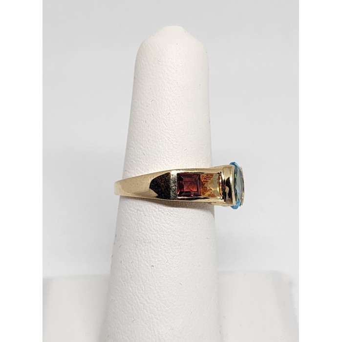 10K YELLOW GOLD TOPAZ, AMETHYST, PERIDOT, CITRINE & GARNET RING  SIZE 5