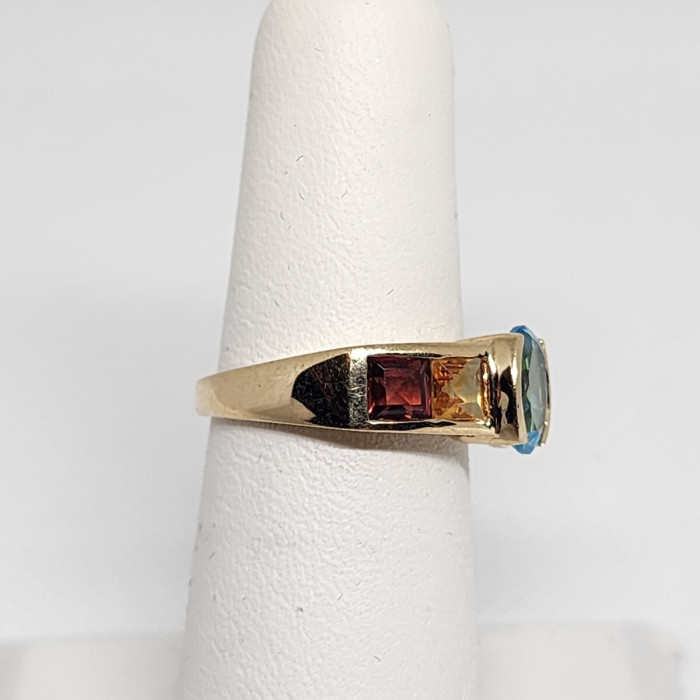 10K Yellow Gold Topaz, Amethyst, Peridot, Citrine & Garnet Ring Size 5