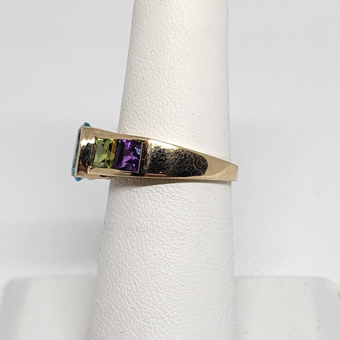 10K Yellow Gold Topaz, Amethyst, Peridot, Citrine & Garnet Ring Size 5