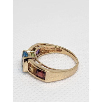 10K YELLOW GOLD TOPAZ, AMETHYST, PERIDOT, CITRINE & GARNET RING  SIZE 5