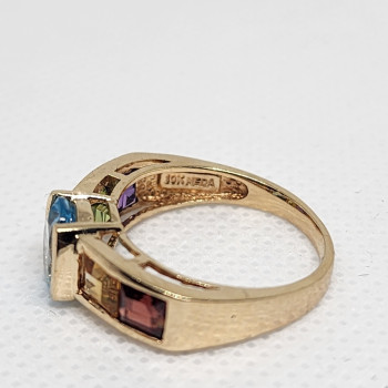 10K Yellow Gold Topaz, Amethyst, Peridot, Citrine & Garnet Ring Size 5