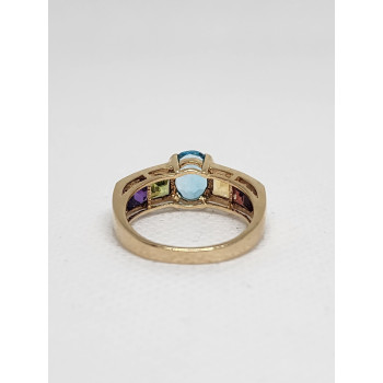 10K YELLOW GOLD TOPAZ, AMETHYST, PERIDOT, CITRINE & GARNET RING  SIZE 5