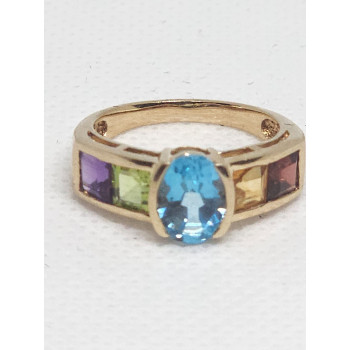 10K YELLOW GOLD TOPAZ, AMETHYST, PERIDOT, CITRINE & GARNET RING  SIZE 5