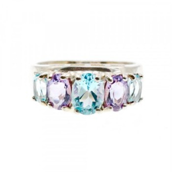 925 Sterling Silver Blue Spinel & Tanzanite Ring Size 11.25