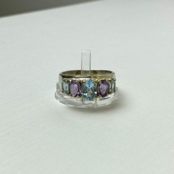 925 Sterling Silver Blue Spinel & Tanzanite Ring Size 11.25