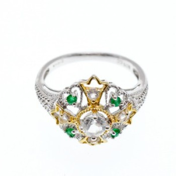 925 Sterling Silver Gold Plated Emerald & Goshenite Ring Size 6.5