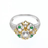 925 Sterling Silver Gold Plated Emerald & Goshenite Ring Size 6.5