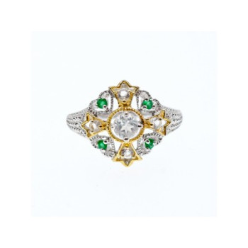 925 Sterling Silver Gold Plated Emerald & Goshenite Ring Size 6.5