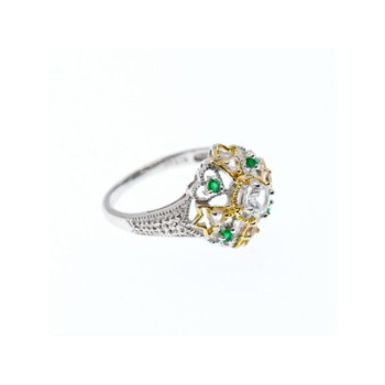 925 Sterling Silver Gold Plated Emerald & Goshenite Ring Size 6.5