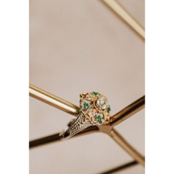 925 Sterling Silver Gold Plated Emerald & Goshenite Ring Size 6.5