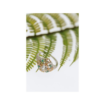 925 Sterling Silver Gold Plated Emerald & Goshenite Ring Size 6.5