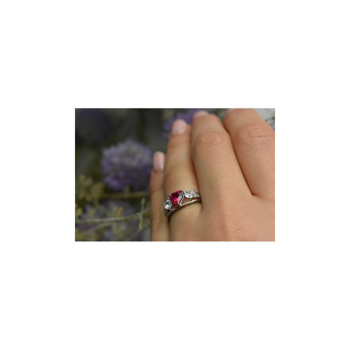 925 Sterling Silver Pink & White Topaz Ring Size 6.5